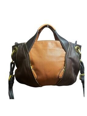 OrYANY Leather Satchel Shoulder Bag Brown Black Orange Colorblock Slouchy